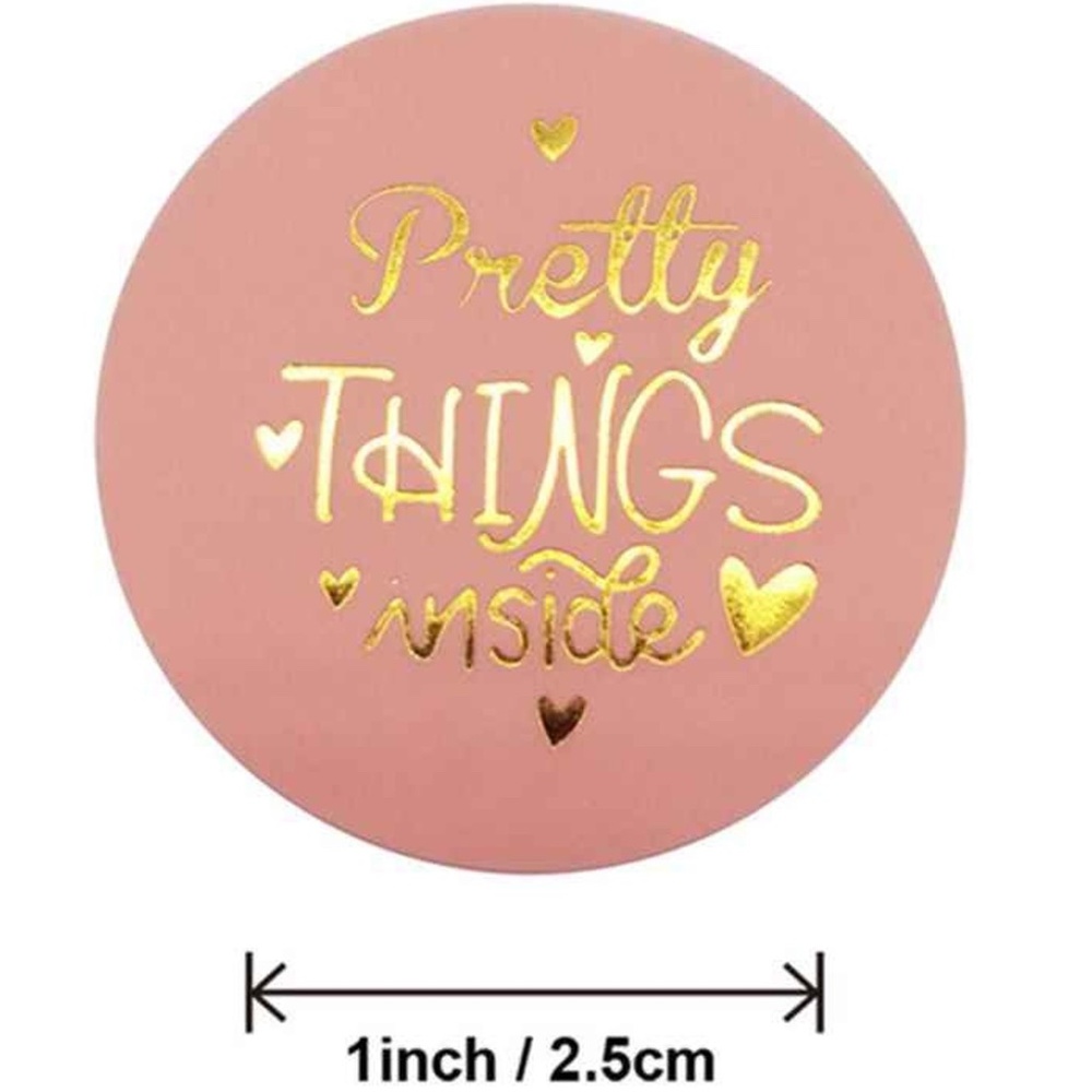 100 Pretty Things Inside Stickers, Pink and Gold 1" Round Stickers